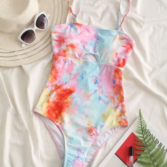 Boho Pink Tie Dye Monokini One Piece Swim Summer - Picture 2 of 7